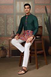 Navratri Green Cotton Kurta Men